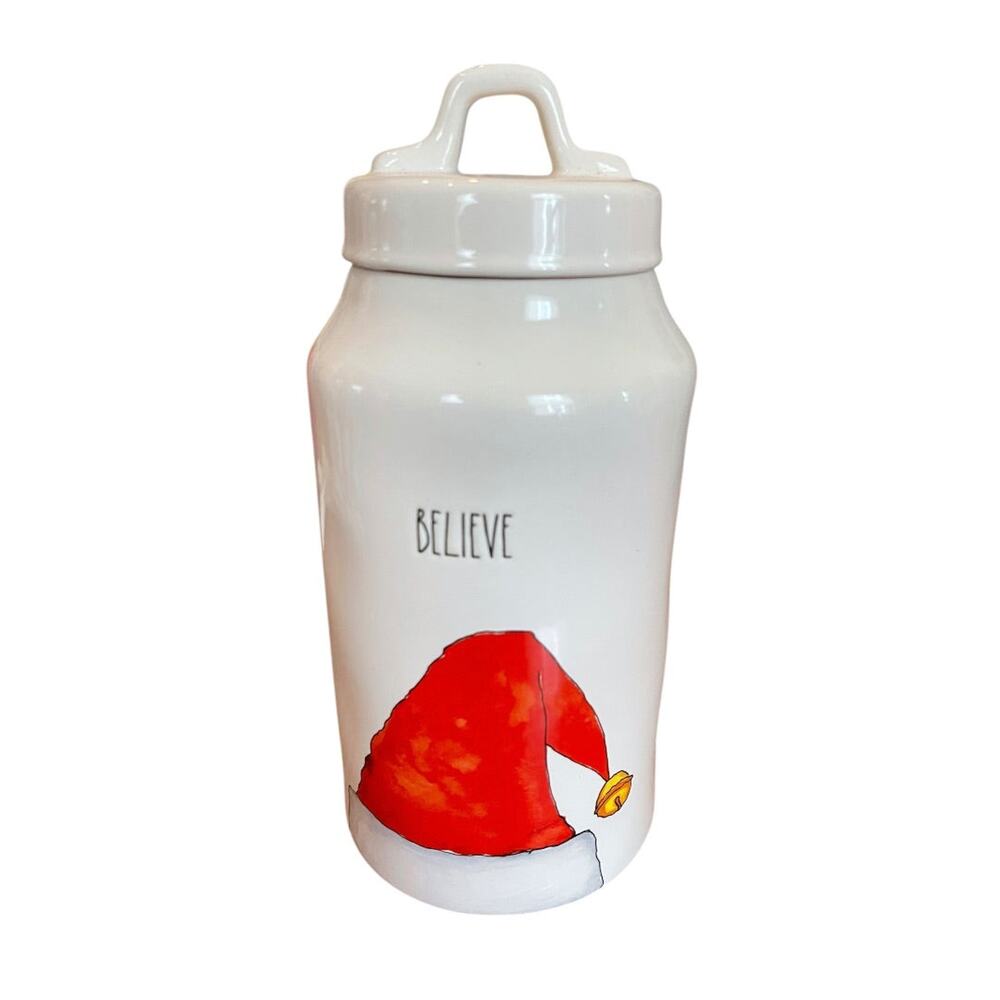 Rae Dunn By Magenta Believe Canister Cookie Jar with Lid Santa Hat